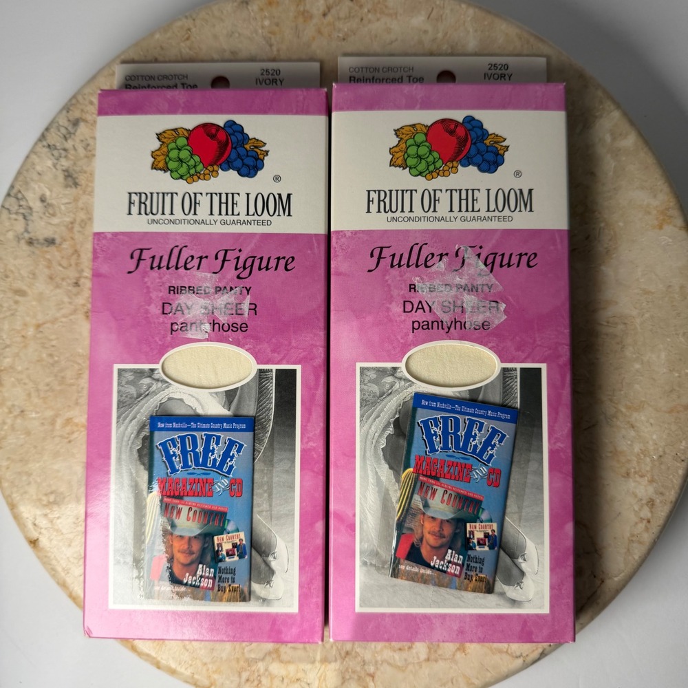 Fruit of the Loom Pantyhose Queen 2X Ivory Vintage 90s Day Sheer 2 Pack USA